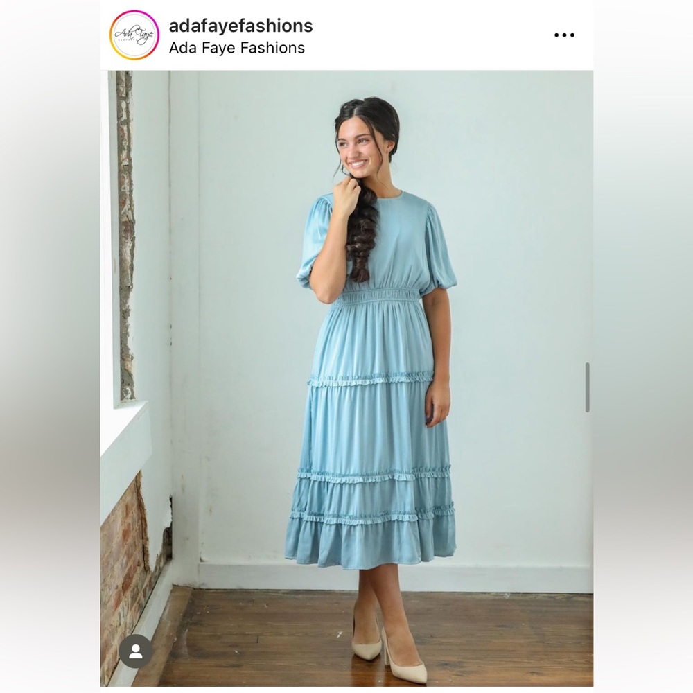 Ada Faye fashions baby blue silk dress. NWT